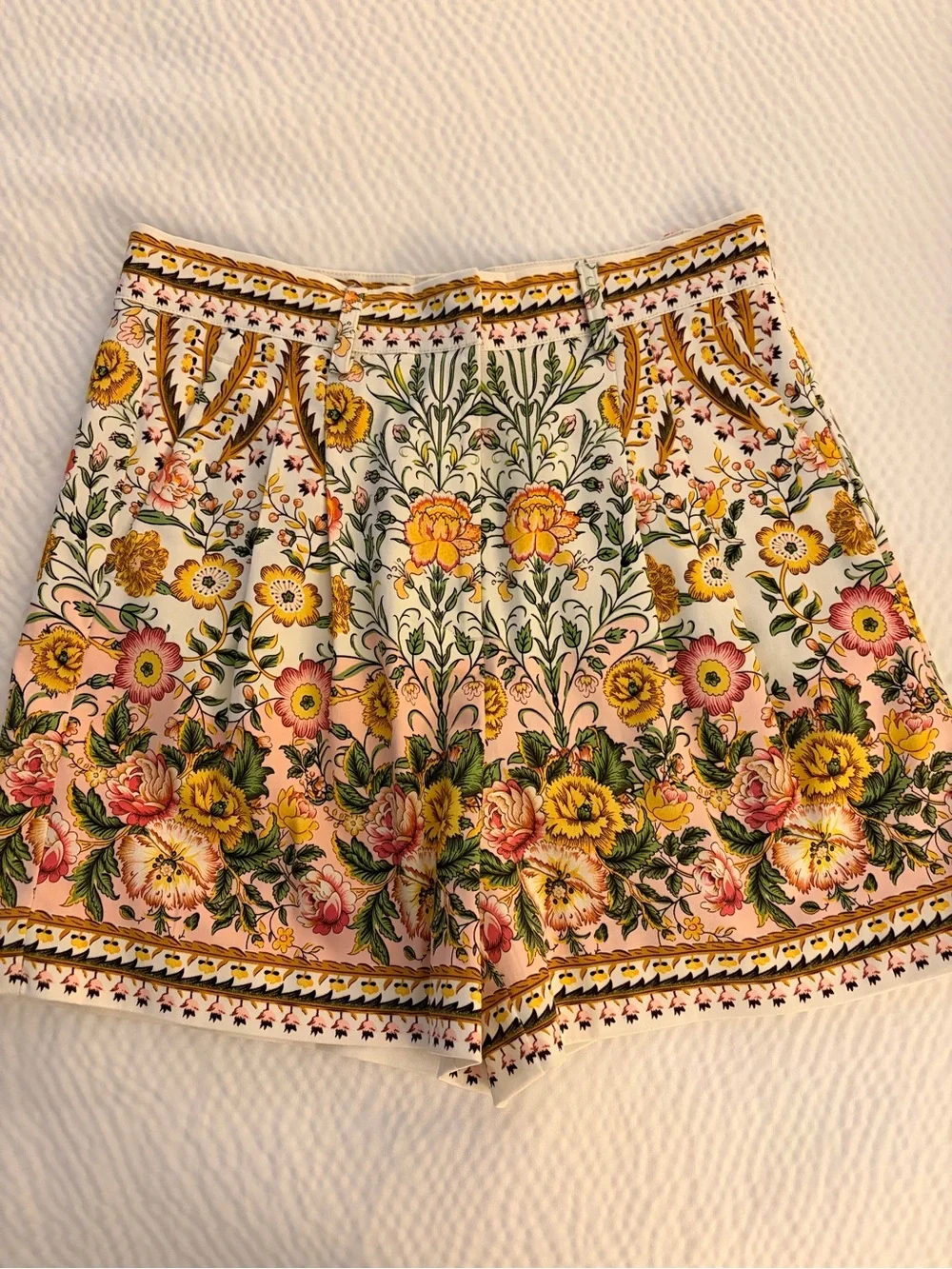 Floral Border Print Shorts - Pink & Yellow